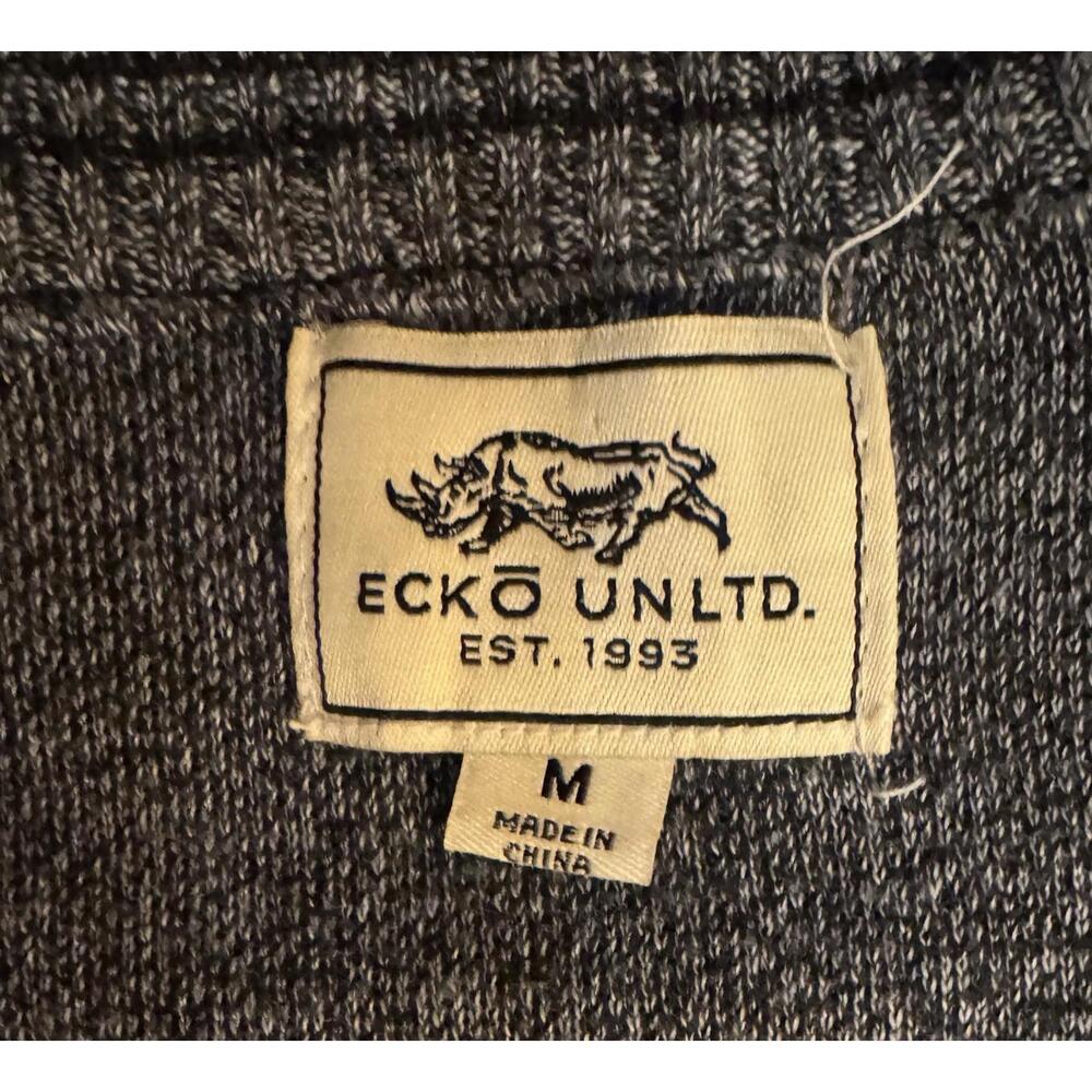Ecko Unltd Sweater Mens L Navy Blue Crisp Rhino Pullover Brown Elbow Pads NWT - Picture 2 of 3